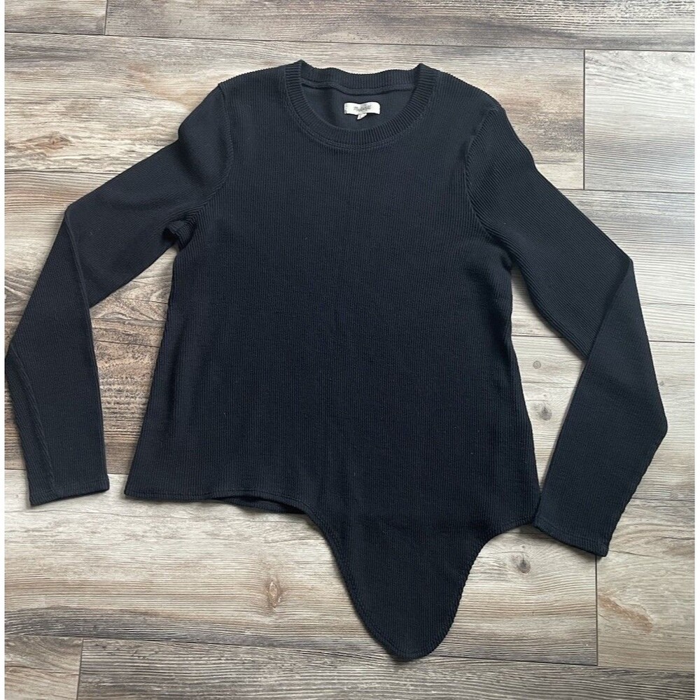 Madewell Women's Textured Side Tie Black Long Sleeve Top Size Medium